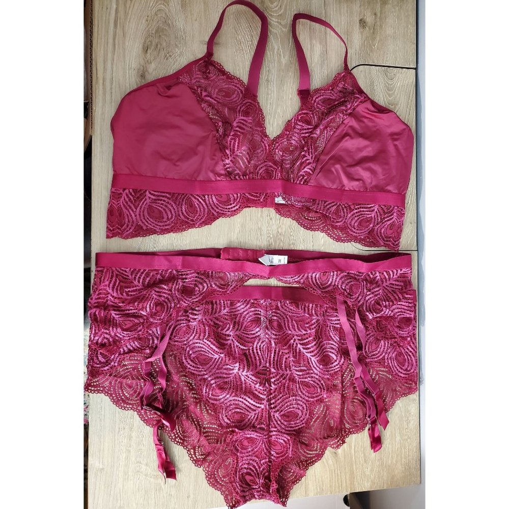 Cosabella Eloquii Sugar Bralette Hotpant & Garter Wine Womens Plus Size 3X NWOT